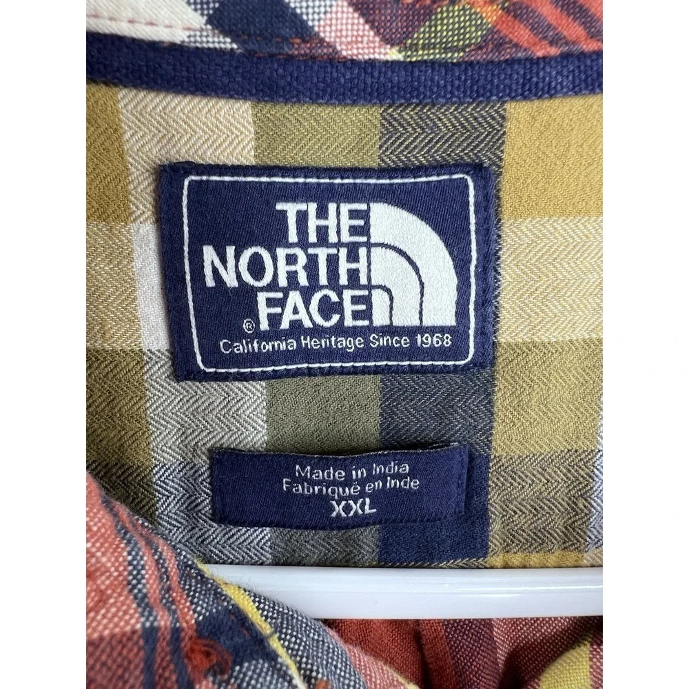 The North‎ Face Shirt Mens XXL Orange/Yellow Plaid Long Sleeve Button Down CB43